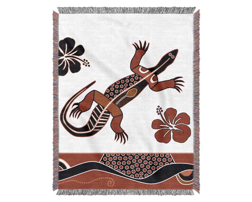 Aboriginal Lizard 1 throw blanket made from 100% cotton, featuring a thermal weave for breathability and a luxurious finish, perfect for home decor.